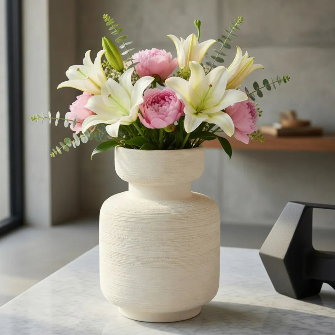 XXT85 Ceramic Textured Vase Ivory 26 cm