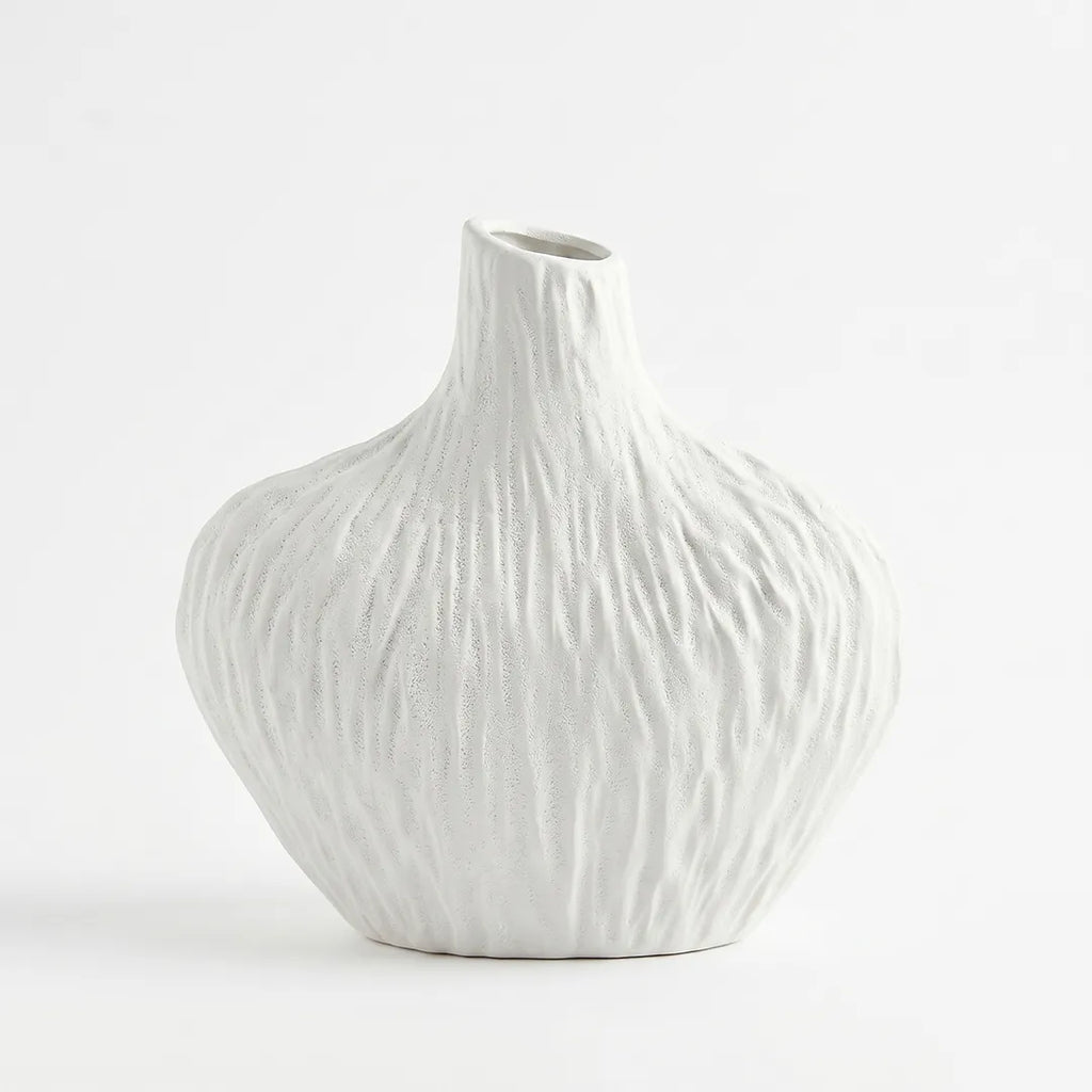XXT91 Textured Wave Ceramic Flower Vase Ivory 20cm