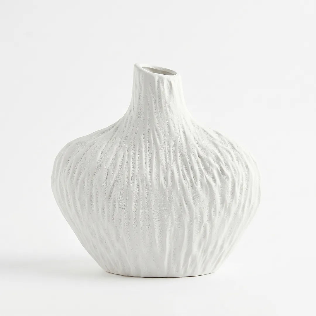 XXT91 Textured Wave Ceramic Flower Vase Ivory 20cm