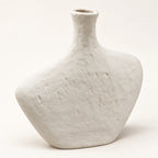 Off-white textured asymmetric oval decor vase, full angled view