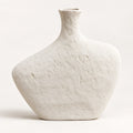 Off-white textured asymmetric oval decor vase, full front view