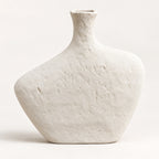 Off-white textured asymmetric oval decor vase, full front view