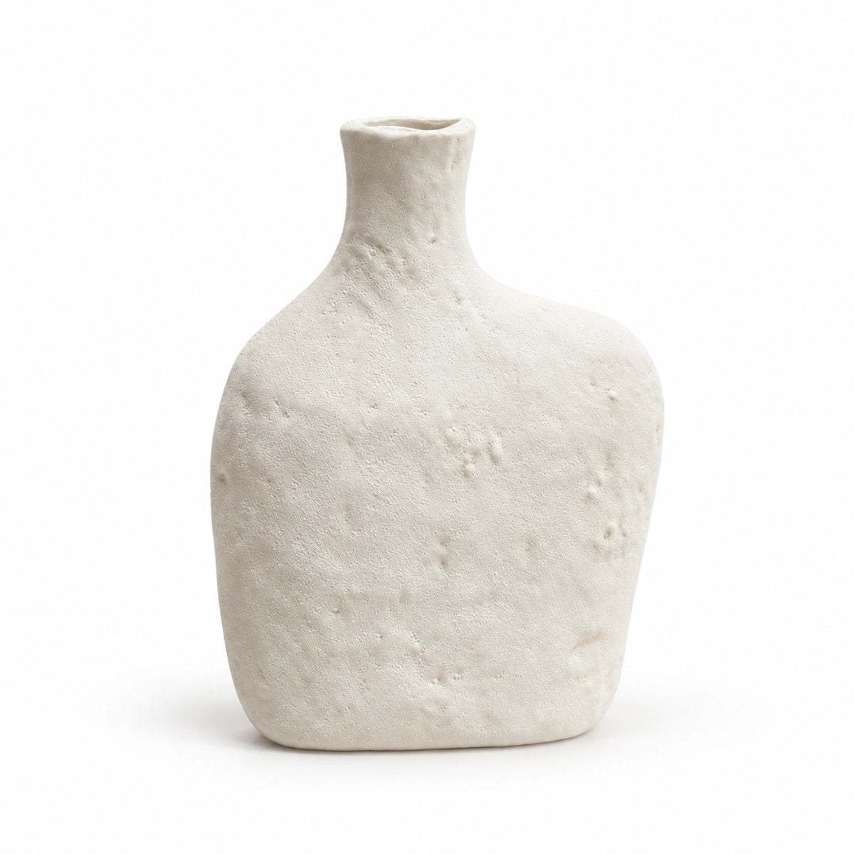 XXT93 off-white textured flat bottle decor vase, full front view