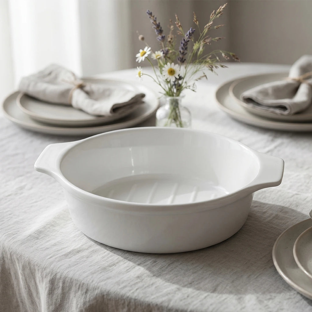 A5394 – Horeca Oval Baker White with Eared Handle 8"