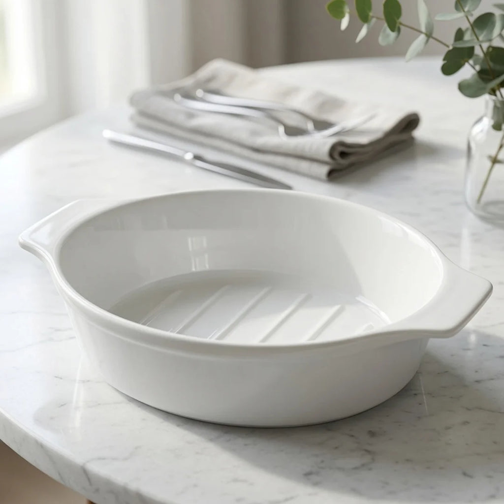 A5395 – Horeca Oval Baker White with Eared Handle 10"