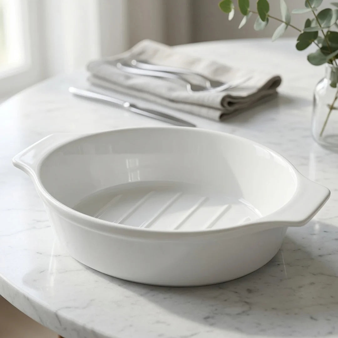A5395 – Horeca Oval Baker White with Eared Handle 10"