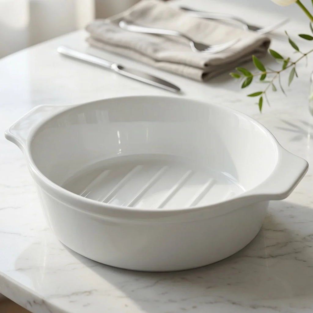 A5396 – Horeca Oval Baker White with Eared Handle 12"