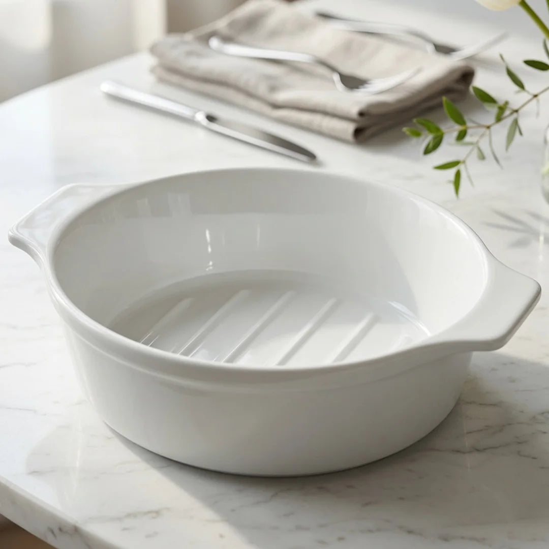 A5396 – Horeca Oval Baker White with Eared Handle 12"