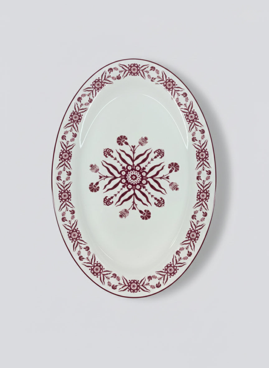 EM-012 Oval Platter 14" Burgundy Rim
