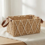26330-2 Natural Rattan Storage Basket with Leather Handles – Small & Medium