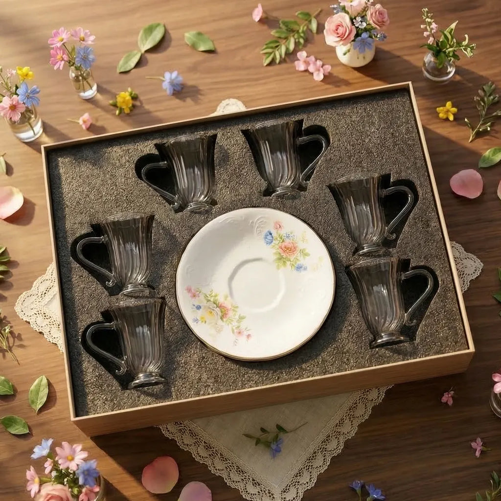 SR-030 Glass Cup and Saucer Set of 6