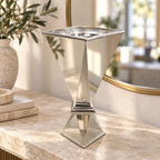 35 cm polished silver bakhoor incense burner on a light stone console beside a mirror