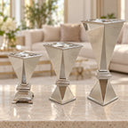 Polished silver bakhoor incense burners in 20 cm, 25 cm and 35 cm heights together