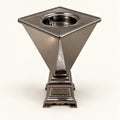 Silver-tone geometric metal bakhoor incense burner, 20cm height, studio view