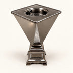 Silver-tone geometric metal bakhoor incense burner, 20cm height, studio view