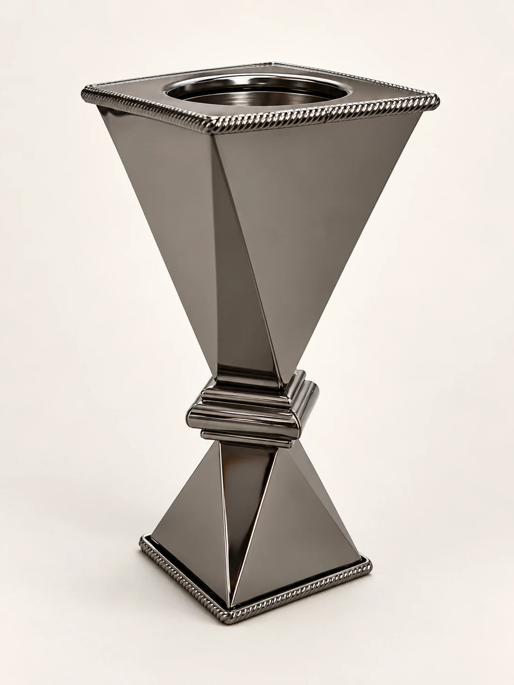 Silver-tone geometric metal bakhoor incense burner, 25cm height, studio view