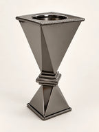 Silver-tone geometric metal bakhoor incense burner, 25cm height, studio view