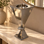 35 cm silver-tone geometric bakhoor incense burner styled on an entry console