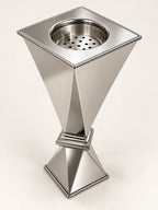 Silver-tone geometric metal bakhoor incense burner, 35cm height, studio view