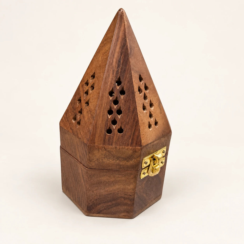 Octagonal wooden incense burner WLDJ-7153-N/L, 17 cm – closed view