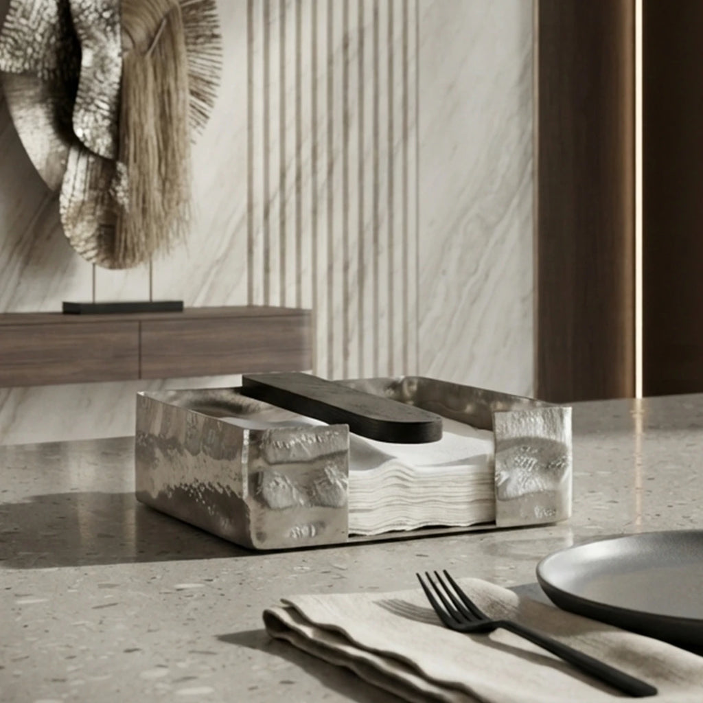 74905-A Luhpar Wave Textured Aluminum & Wood Napkin Holder