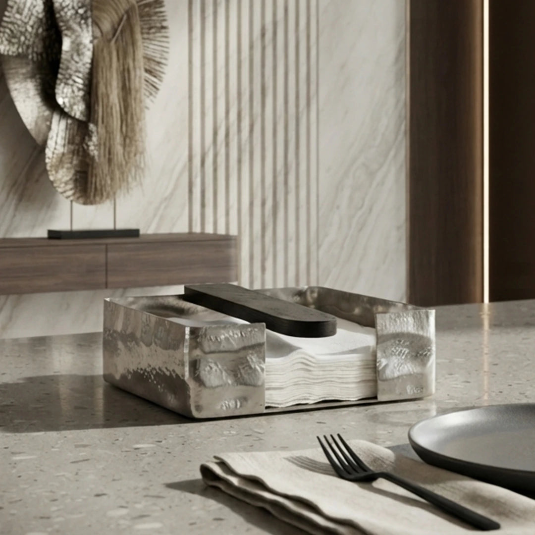 74905-A Luhpar Wave Textured Aluminum & Wood Napkin Holder