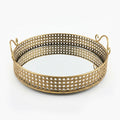 A419-9 Round Gold Metal Mirrored Tray with Handles (Small / Medium)