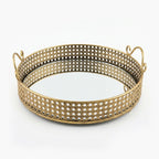 A419-9 Round Gold Metal Mirrored Tray with Handles (Small / Medium)