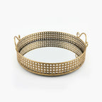A419-9 Round Gold Metal Mirrored Tray with Handles (Small / Medium)