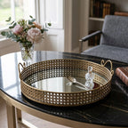 A419-9 Round Gold Metal Mirrored Tray with Handles (Small / Medium)