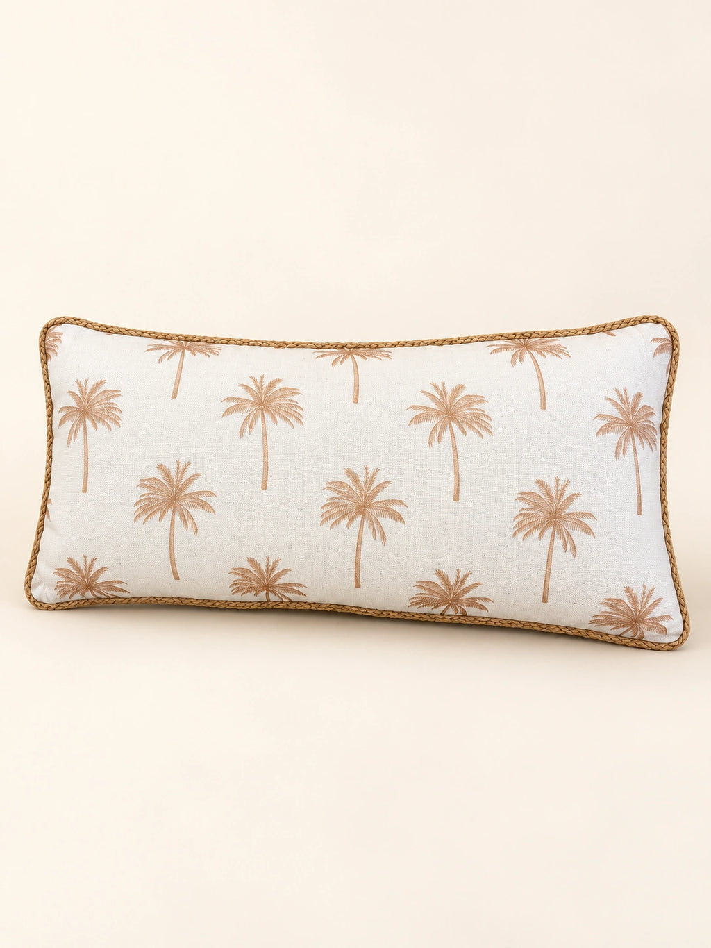 Beige palm filled lumbar cushion 30 × 70 cm — angle