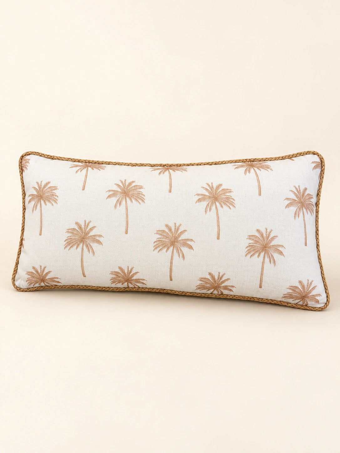 Beige palm filled lumbar cushion 30 × 70 cm — angle