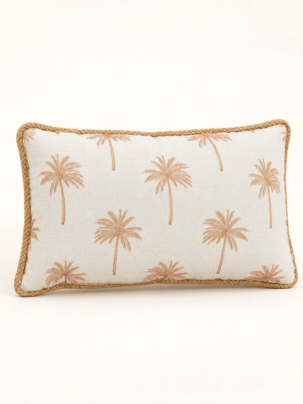 Beige palm filled lumbar cushion 28 × 50 cm — angle