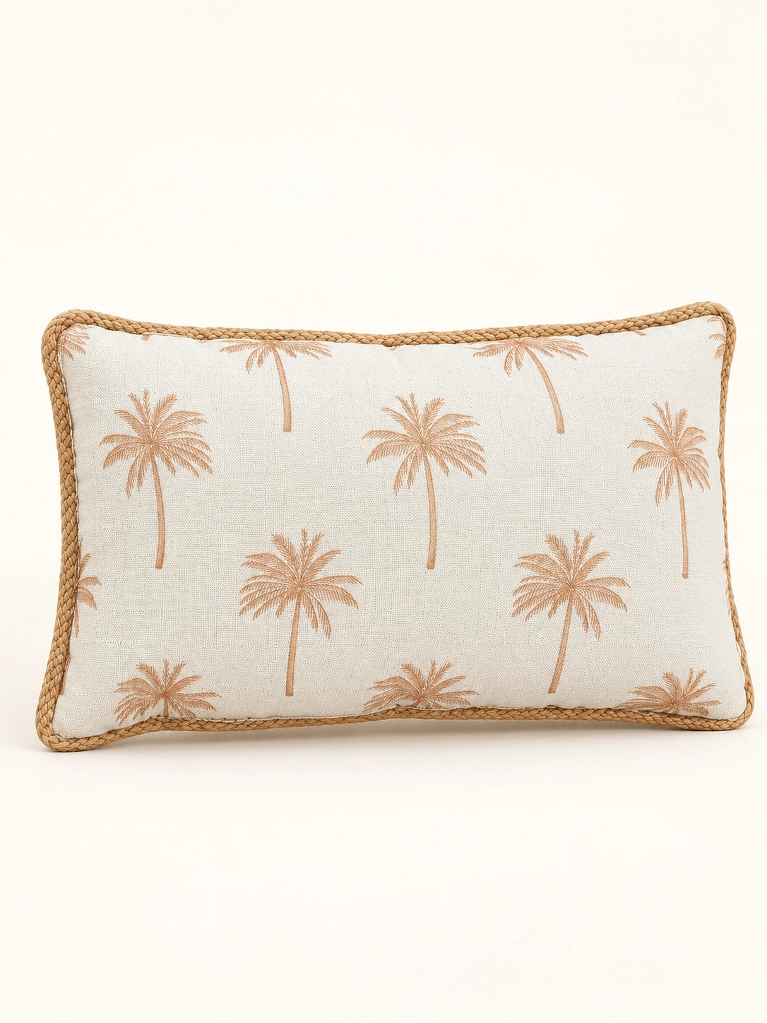 Beige palm filled lumbar cushion 28 × 50 cm — angle