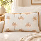 Beige palm filled lumbar cushion 28 × 50 cm — lifestyle