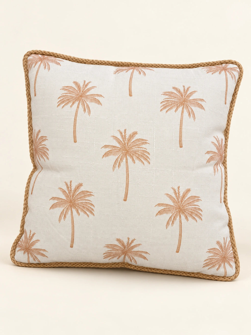 Beige palm filled cushion 43 × 43 cm — angle