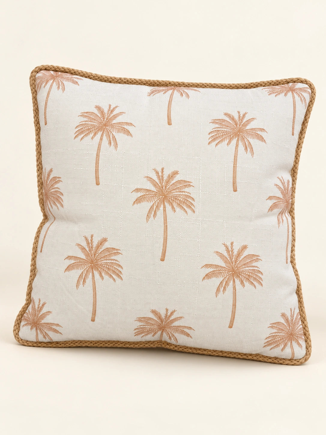 Beige palm filled cushion 43 × 43 cm — angle