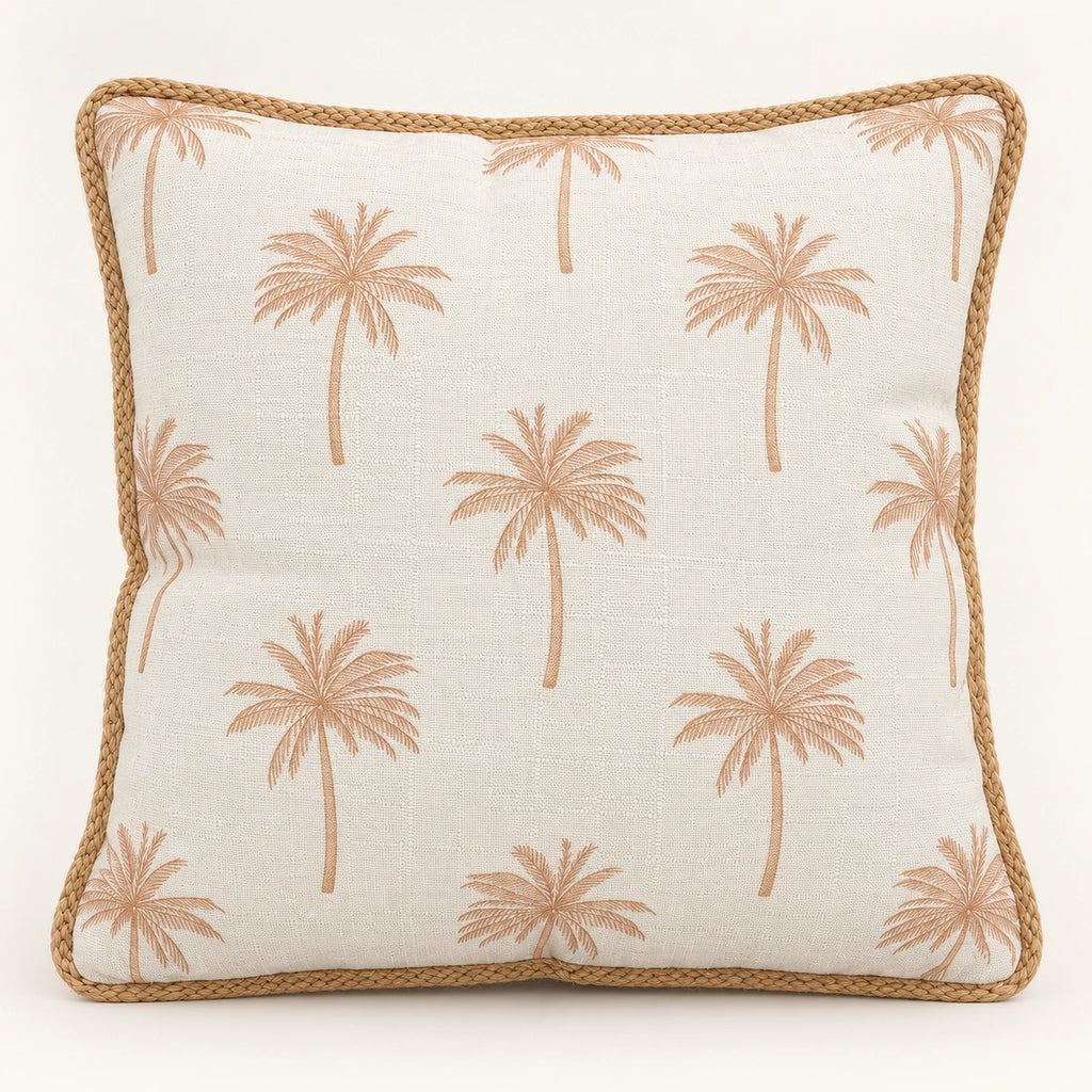 Beige palm filled cushion 43 × 43 cm — front