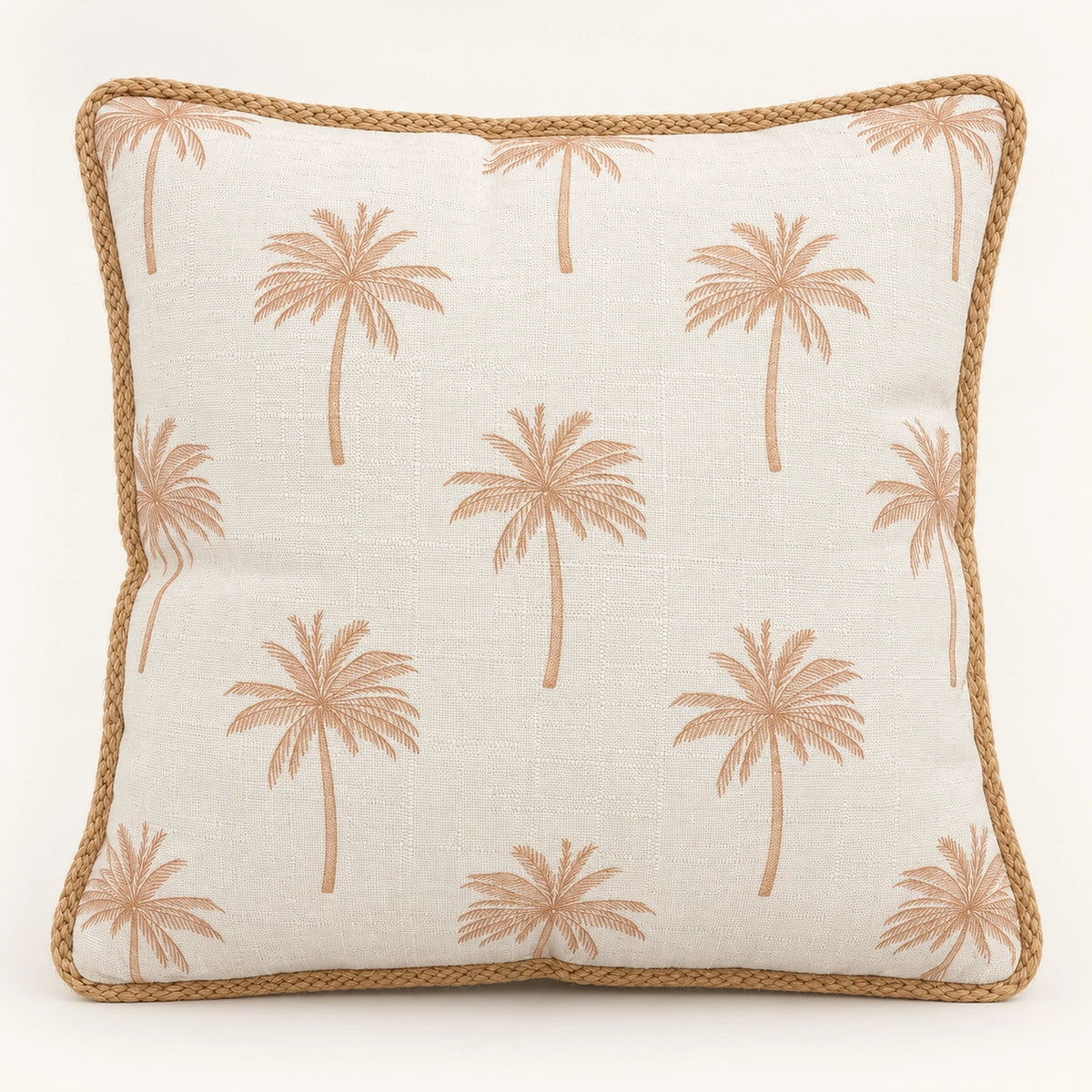 Beige palm filled cushion 43 × 43 cm — front