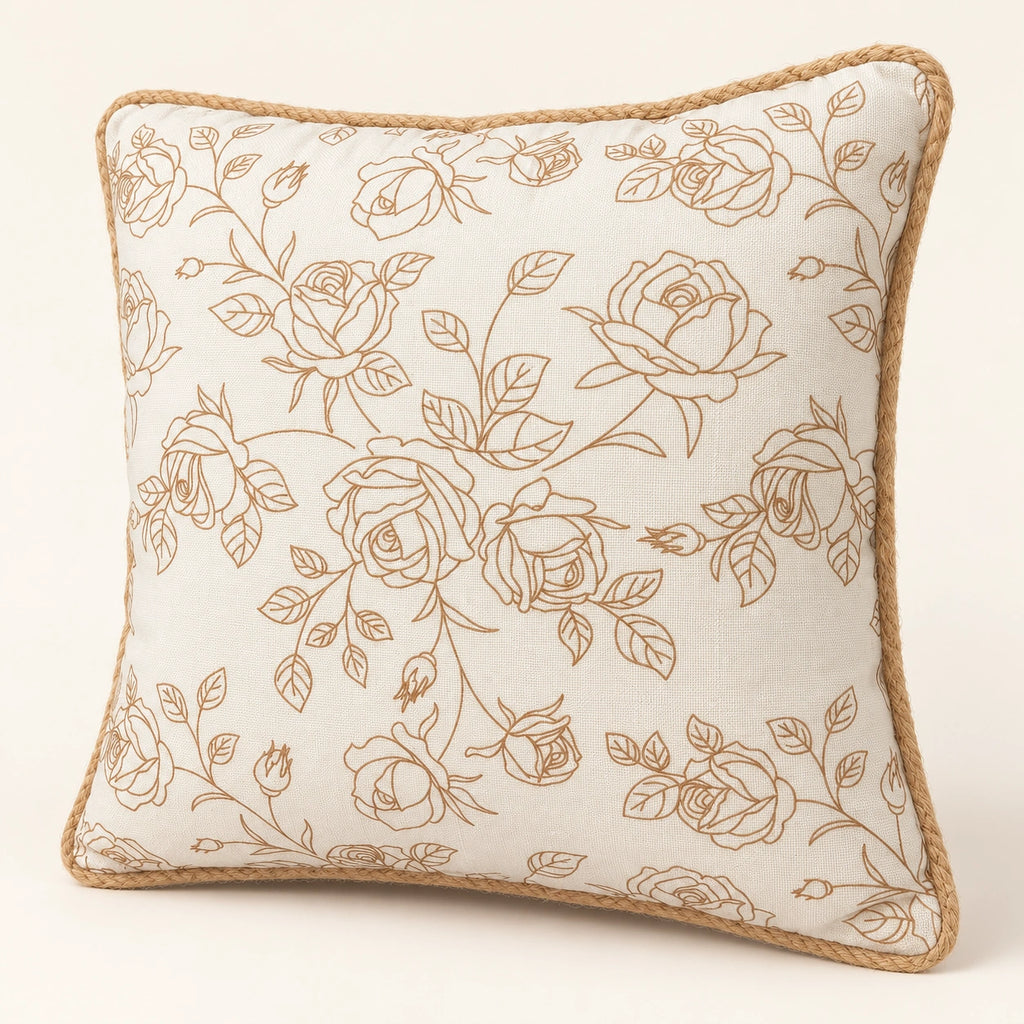 Beige rose filled cushion, 43 x 43 cm – angle view