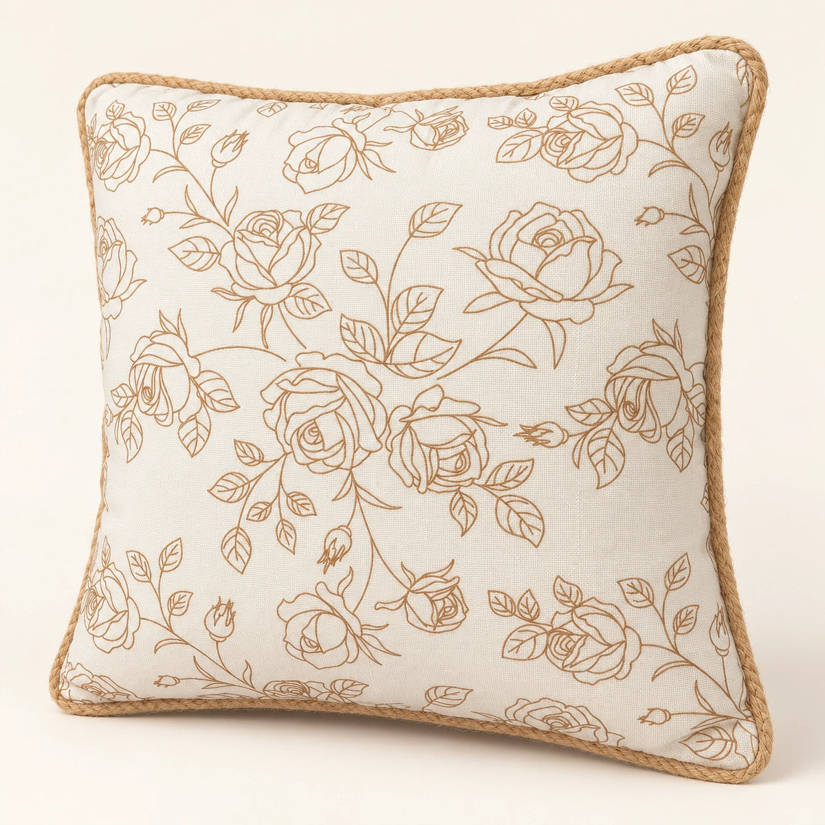 Beige rose filled cushion, 43 x 43 cm – angle view