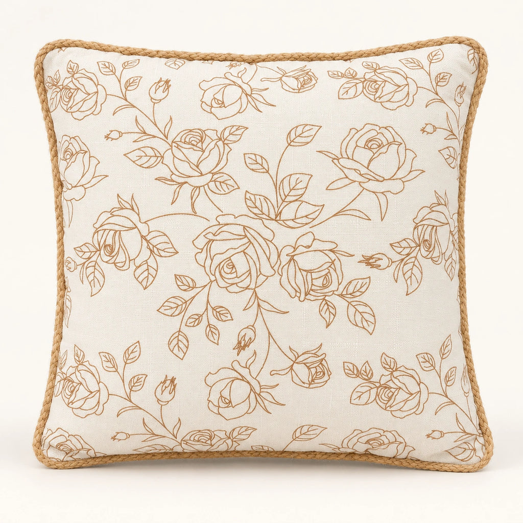 Beige rose filled cushion, 43 x 43 cm – front view