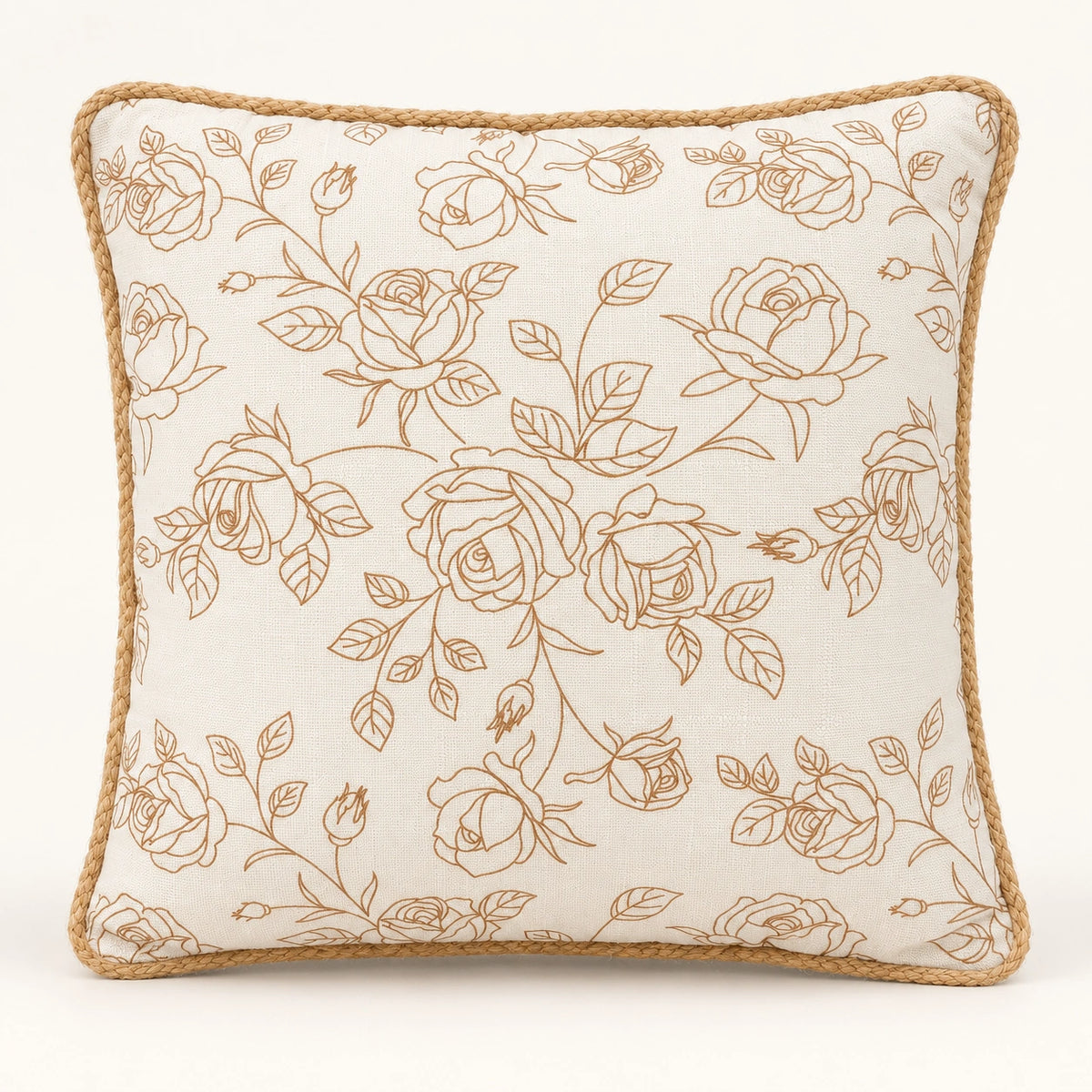 Beige rose filled cushion, 43 x 43 cm – front view