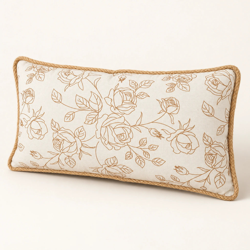 Beige rose filled lumbar cushion, 30 x 70 cm – angle