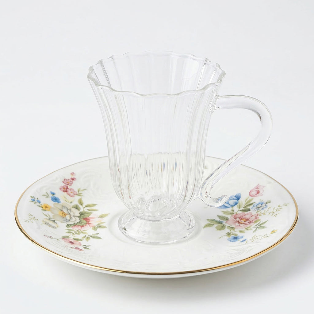 SR-030 Glass Cup and Saucer Set of 6