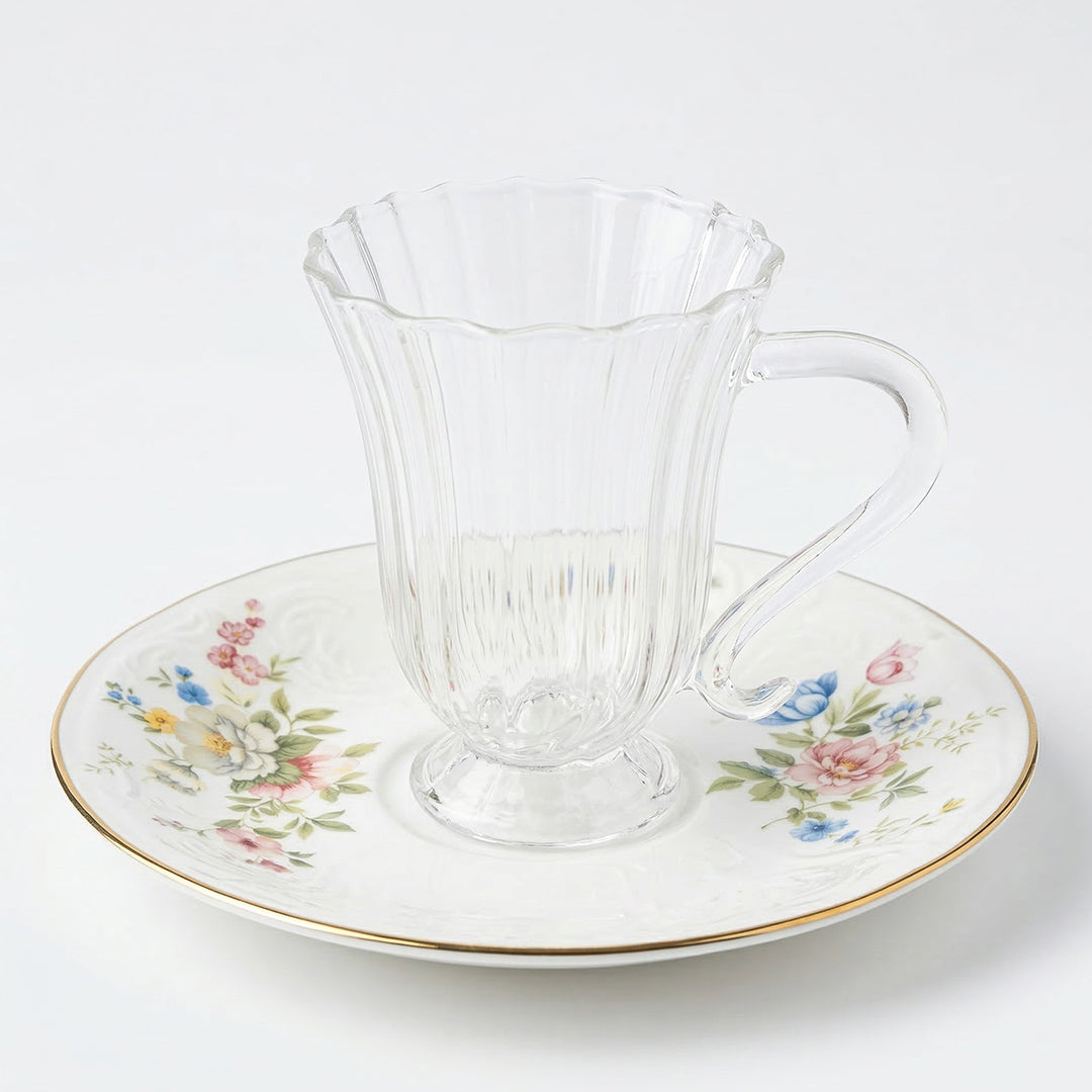 SR-030 Glass Cup and Saucer Set of 6