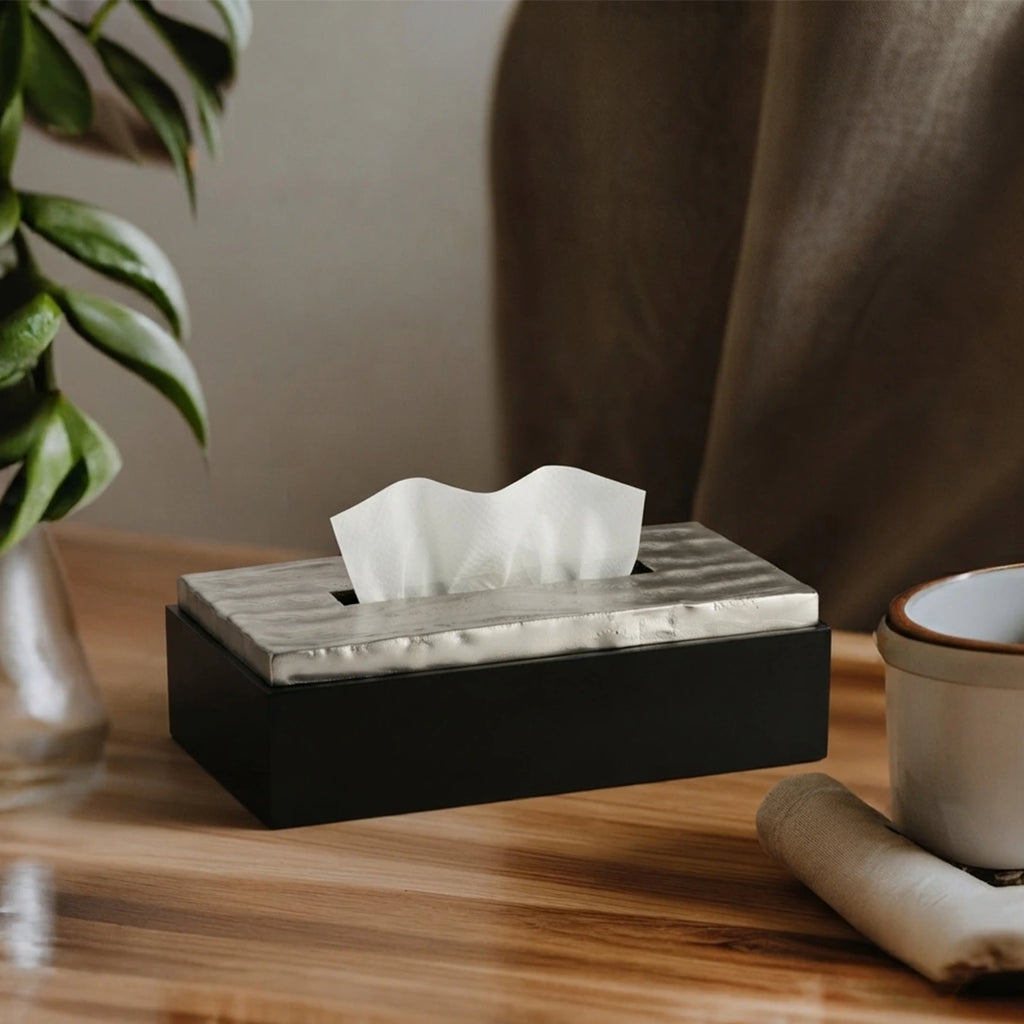 74905-B Luhpar Wave Textured Aluminum & Wood Tissue Box Cover