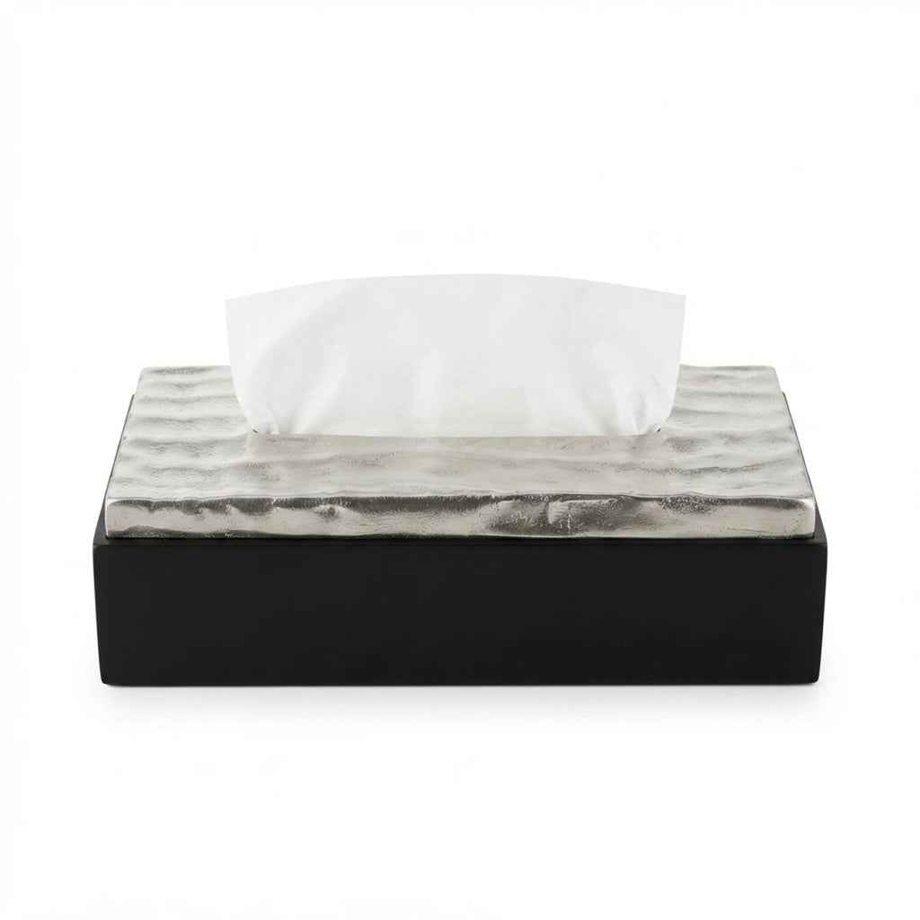 74905-B Luhpar Wave Textured Aluminum & Wood Tissue Box Cover