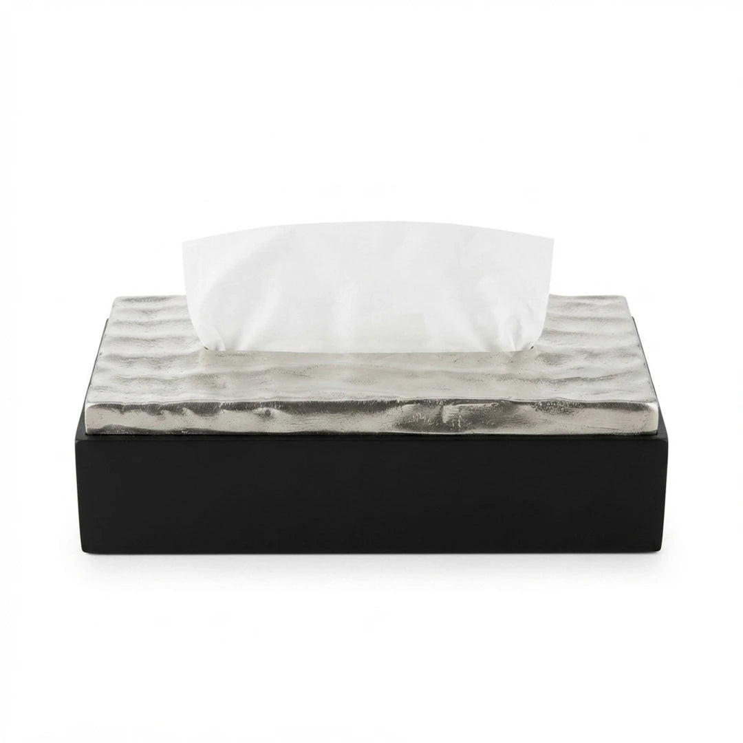 74905-B Luhpar Wave Textured Aluminum & Wood Tissue Box Cover