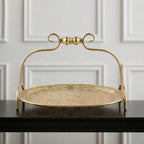 58-4 Luhpar Round Gold Metal Tray with Raised Handle (Small / Medium)
